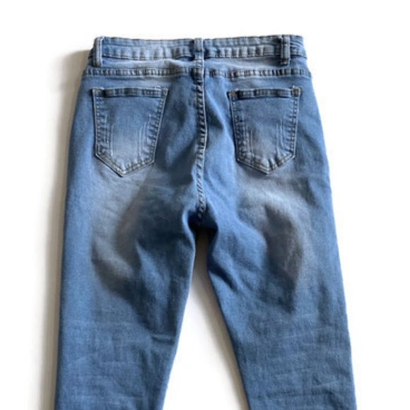 shein womens stonewash cat whiskers skinny jeans medium cuffed ankle med wash - Picture 7 of 9